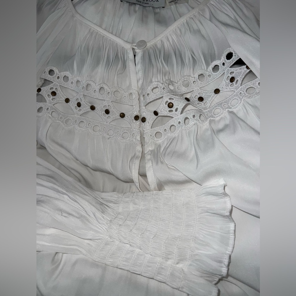 Ramy Brook Nardia White Embroidered Studded Drop Waist V-Cut Dress Size SP NWOT - Picture 5 of 10